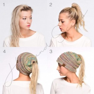 Skullies & Beanies Exclusives Soft Stretch Cable Knit Messy Bun Ponytail Beanie Winter Hat for Women (MB-20A) - C6189IRS67C $...