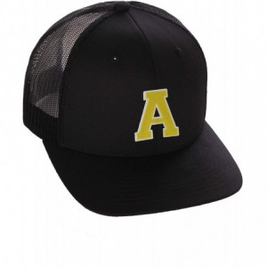 Baseball Caps Structured Trucker Mesh Hat Custom Colors Letter A Initial Baseball Mid Profile - Black Black White Gold - CS18...