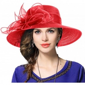 Sun Hats Kentucky Derby Dress Church Cloche Hat Sweet Cute Floral Bucket Hat - Leaf-red - CH189Z92QQ7 $47.80