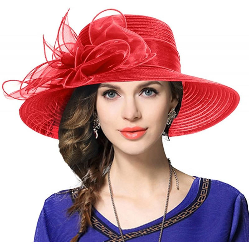 Sun Hats Kentucky Derby Dress Church Cloche Hat Sweet Cute Floral Bucket Hat - Leaf-red - CH189Z92QQ7 $50.71