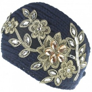 Headbands Women Knitted Headband with Crystal Dotted (Deep Blue) - CI185O6TTQ7 $19.84