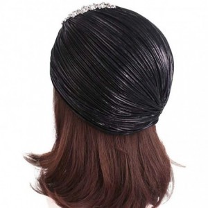 Skullies & Beanies Women's Rhinestones Ruffle Turban Hat Glitter Twist Pleated Hair Wrap Stretch Turban - Black - CB192KT27DC...