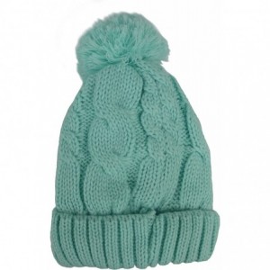 Skullies & Beanies Fleece Lined Warm Knitted Slouchy Pom Pom Cable Beanie Cap Hat - Mint - C41875N4I3D $24.85
