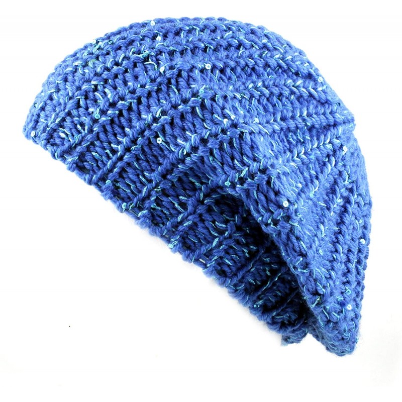 Berets Women's Sequin Knit Beret One Size Tam Hat - Turquoise - C3127WERFN3 $21.35