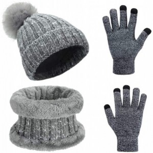 Skullies & Beanies Winter Beanie Hat Scarf Set Touch Screen Glove Warm Slouchy Pom Knit Skull Cap - Grey - CT18LLD880Z $28.02