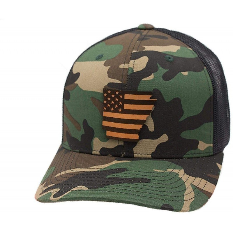 Baseball Caps 'Arkansas Patriot' Leather Patch Hat Curved Trucker - Camo - CB18IOSWITD $55.19