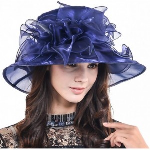 Sun Hats Ladies Kentucky Derby Church Hat Wide Brim Leaf Flower Bridal Dress Hat s037 - Plain-navy - CJ17YIW9GWC $55.48