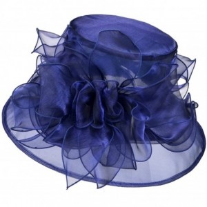 Sun Hats Ladies Kentucky Derby Church Hat Wide Brim Leaf Flower Bridal Dress Hat s037 - Plain-navy - CJ17YIW9GWC $55.48