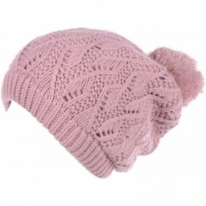 Skullies & Beanies Winter Big Pom Pom Beanie Hat Wool Blend Fleece Lined Color Block 2 Styles - Pink Pom - CM18XQGGXQ4 $36.81