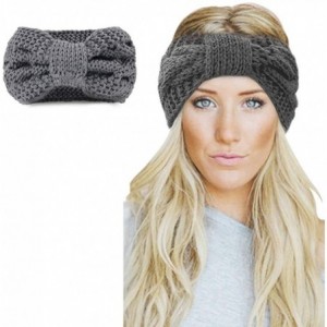 Headbands Womens Winter Knitted Headband - Soft Crochet Bow Twist Hair Band Turban Headwrap Hat Cap Ear Warmer - Gray - CG189...