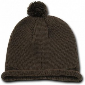 Skullies & Beanies Roll Up Beanie with Pom on Top - Brown - CD110DL1LGZ $11.27