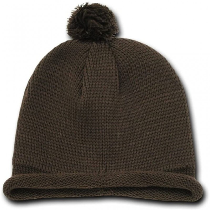 Skullies & Beanies Roll Up Beanie with Pom on Top - Brown - CD110DL1LGZ $22.25