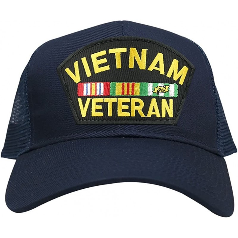 Baseball Caps Military Vietnam Veteran Large Embroidered Iron on Patch Adjustable Mesh Trucker Cap - Navy - CS12MYM4SIL $38.25