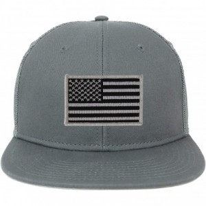 Baseball Caps Oversize XXL Black Grey USA Flag Patch Flatbill Mesh Snapback Cap - Charcoal - C818LSRNSDK $40.43