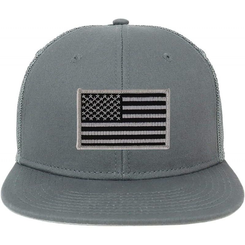 Baseball Caps Oversize XXL Black Grey USA Flag Patch Flatbill Mesh Snapback Cap - Charcoal - C818LSRNSDK $38.05