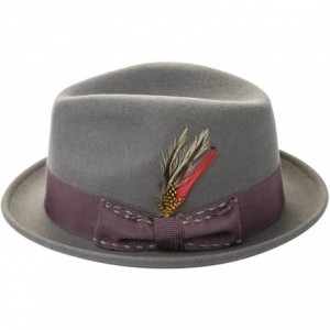 Fedoras Unisex Classic Fedora Hats Wool Felt Trilby Hat with Bowknot Feather - Gray-037 - CN186DZSXSH $69.95