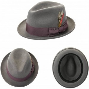 Fedoras Unisex Classic Fedora Hats Wool Felt Trilby Hat with Bowknot Feather - Gray-037 - CN186DZSXSH $69.95
