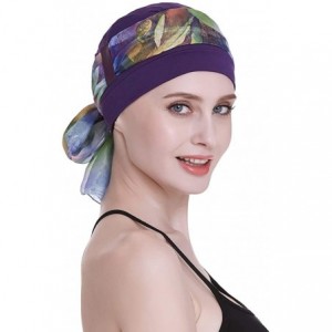 Headbands Elegant Chemo Cap With Silky Scarfs For Cancer Women Hair Loss Sleep Beanie - Purple - C618LXZKGIE $33.52