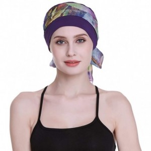 Headbands Elegant Chemo Cap With Silky Scarfs For Cancer Women Hair Loss Sleep Beanie - Purple - C618LXZKGIE $33.52