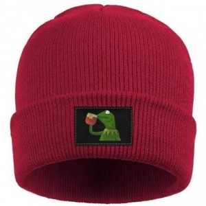 Skullies & Beanies Mens Womens Warm Solid Color Daily Knit Cap Funny-Green-Frog-Sipping-Tea Headwear - Red-1 - CJ18NHWX69M $4...