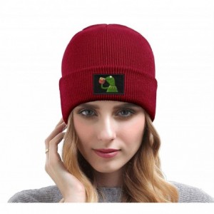 Skullies & Beanies Mens Womens Warm Solid Color Daily Knit Cap Funny-Green-Frog-Sipping-Tea Headwear - Red-1 - CJ18NHWX69M $3...