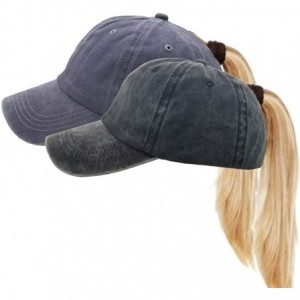 Baseball Caps Messy High Bun Women Ponytail-Baseball-Hat Twill Vintage Trucker Ponycap -Without Hair - Black+grey - C218N77OZ...