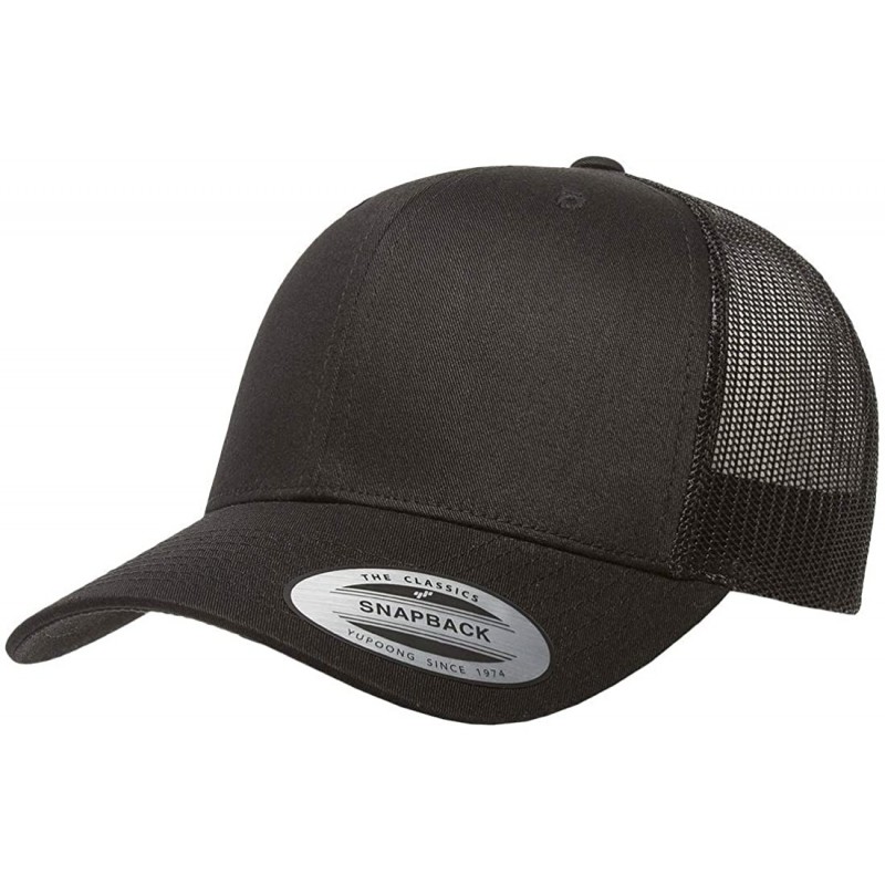 Baseball Caps Yupoong Retro Trucker Snapback Cap - Mesh Back- Adjustable Ballcap w/Hat Liner - Black - CO18H2OS8I0 $11.77