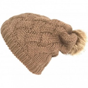 Skullies & Beanies Women Chunky Cable Knit Oversized Slouchy Baggy Winter Thick Beanie Hat Pom Pom - Brown - C21884YQ0CO $8.71