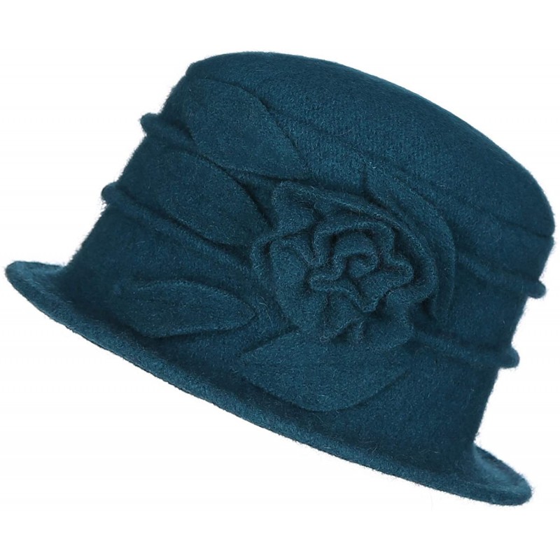 Skullies & Beanies 1920s Gatsby Womens Flower 100% Wool Warm Beanie Bow Hat Cap Crushable - Green - CT18MHRSU6A $29.77