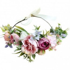 Headbands Adjustable Flower Headband Floral Garland Crown Halo Headpiece Boho with Ribbon Wedding Festival Party - T - CB18X7...