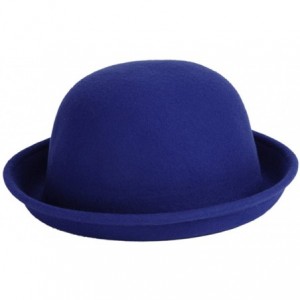 Fedoras Women's Roll-up Brim Bowler Hat Wool Felt Fedora Hat Panama Jazz Hat - Navyblue - CA1833HD7TG $25.12