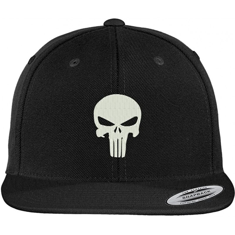 Baseball Caps Punisher Skull Embroidered Flat Bill Snapback Adjustable Cap - Black - C512N4YA3JK $38.91