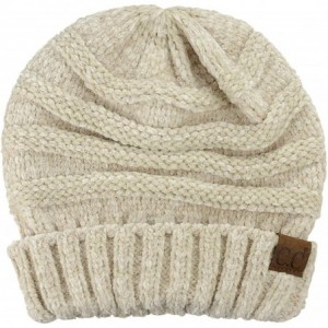 Skullies & Beanies Women's Chenille Oversized Baggy Soft Warm Thick Knit Beanie Cap Hat - Beige - C218IQEN35H $28.84