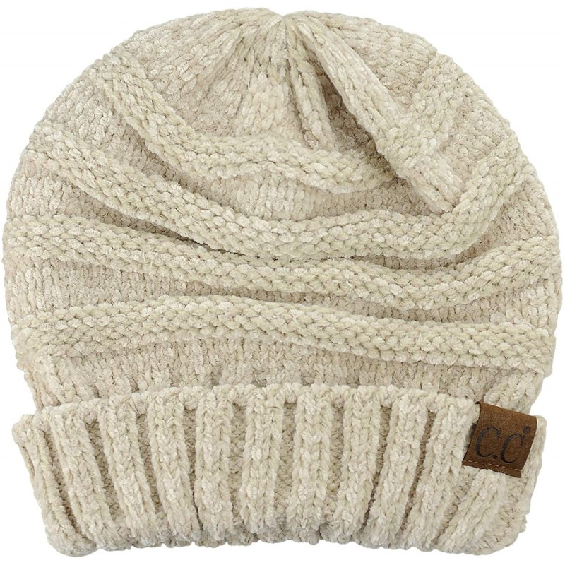 Skullies & Beanies Women's Chenille Oversized Baggy Soft Warm Thick Knit Beanie Cap Hat - Beige - C218IQEN35H $34.77