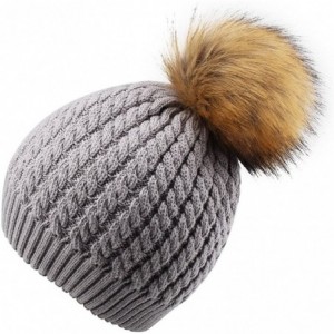 Sun Hats Winter Beanie for Women Warm Knit Bobble Skull Cap Big Fur Pom Pom Hats for Women - 04 Grey - C818I2DNXK6 $29.54