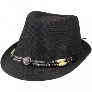 Fedoras Summer Trilby Fedora Panama Straw Hats - Black - CV18TWGTDDC $21.64