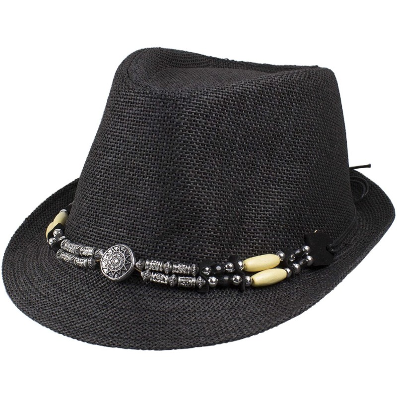 Fedoras Summer Trilby Fedora Panama Straw Hats - Black - CV18TWGTDDC $19.15