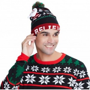 Skullies & Beanies Women Men Ugly Christmas Hats LED Light-up Knitted Beanies Cap for Xmas Party with 6 Colorful Lights - CB1...