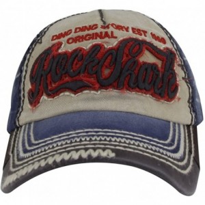 Baseball Caps Rock Shark Distressed Vintage Cotton Embroidered Baseball Cap Snapback Hat - Blue - CG12DRLGBPN $27.52