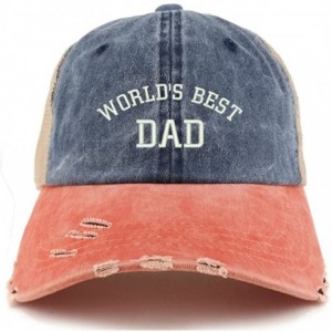 Baseball Caps World's Best Dad Embroidered Frayed Bill Trucker Mesh Back Cap - Navy Orange - CY18CWXHAE8 $39.10