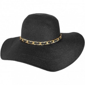 Sun Hats Women's Straw Wide Brim Floppy Sun Hat Beach Garden Sun Hat with Chain Band - Black - CD12H415SXN $36.75