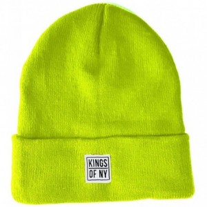 Skullies & Beanies Mini Logo Cuffed Knit Winter Beanie Hat - for Men and Women - Neon Green - CO18KMRLCA3 $19.57