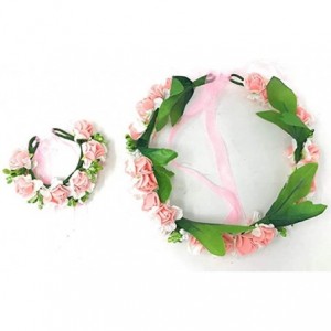 Headbands Flower Crown Wedding Hair Wreath Floral Headband Garland Wrist Band Set - Pink-2 - CL18ILAMUOZ $20.82
