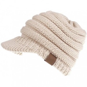 Skullies & Beanies Women's Warm Chunky Cable Knit Messy Bun Hat Ponytail Visor Beanie Cap - Beige - CO18HYTR7YD $22.44