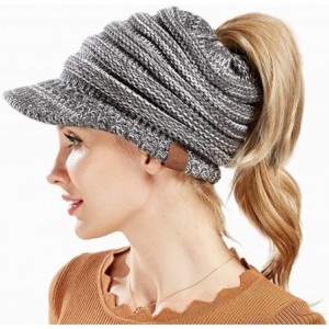 Skullies & Beanies Women's Warm Chunky Cable Knit Messy Bun Hat Ponytail Visor Beanie Cap - Beige - CO18HYTR7YD $21.12