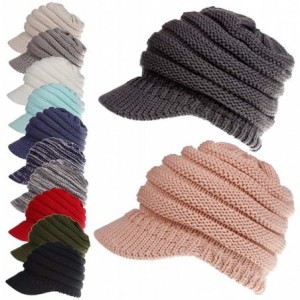 Skullies & Beanies Women's Warm Chunky Cable Knit Messy Bun Hat Ponytail Visor Beanie Cap - Beige - CO18HYTR7YD $21.12
