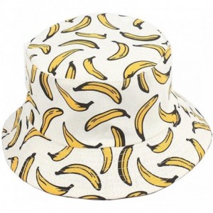 Bucket Hats Banana Print Bucket Hat Fruit Pattern Fisherman Hats Summer Reversible Packable Cap - White - CU1859GL75S $41.41