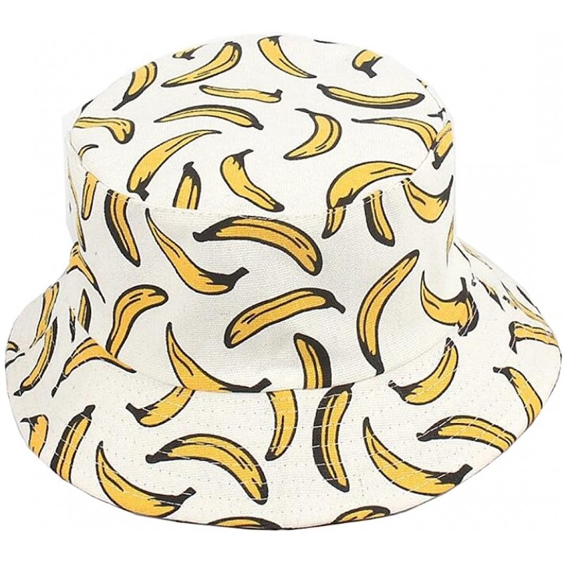 Bucket Hats Banana Print Bucket Hat Fruit Pattern Fisherman Hats Summer Reversible Packable Cap - White - CU1859GL75S $36.24