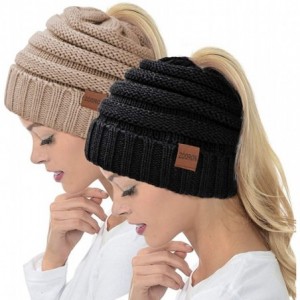 Skullies & Beanies Ponytail Beanie Hat for Women- High Messy Warm Stretch Cable Knit Winter Ponytail Beanie Skull Cap - CU18Z...