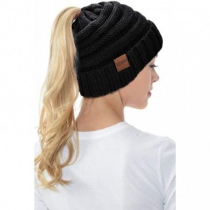 Skullies & Beanies Ponytail Beanie Hat for Women- High Messy Warm Stretch Cable Knit Winter Ponytail Beanie Skull Cap - CU18Z...